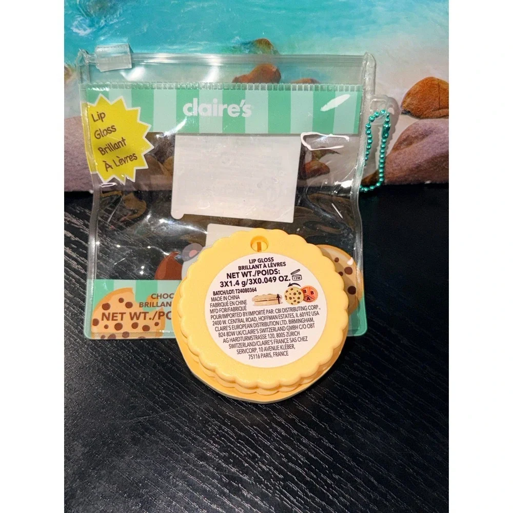 Claire's Chocolate Chip Cookie Lip Gloss Compact Tri-Color Shimmer Palette NEW